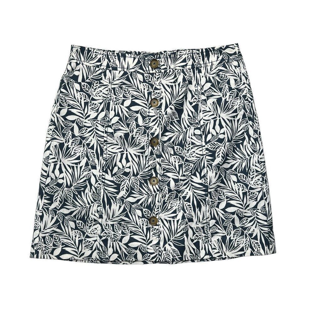 Loft Skirt‎ Women's Size 6 Blue & White Floral Hawaiian Button Front Mini Skirt